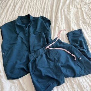 Figs Teal Jogger Set with Pink Accents